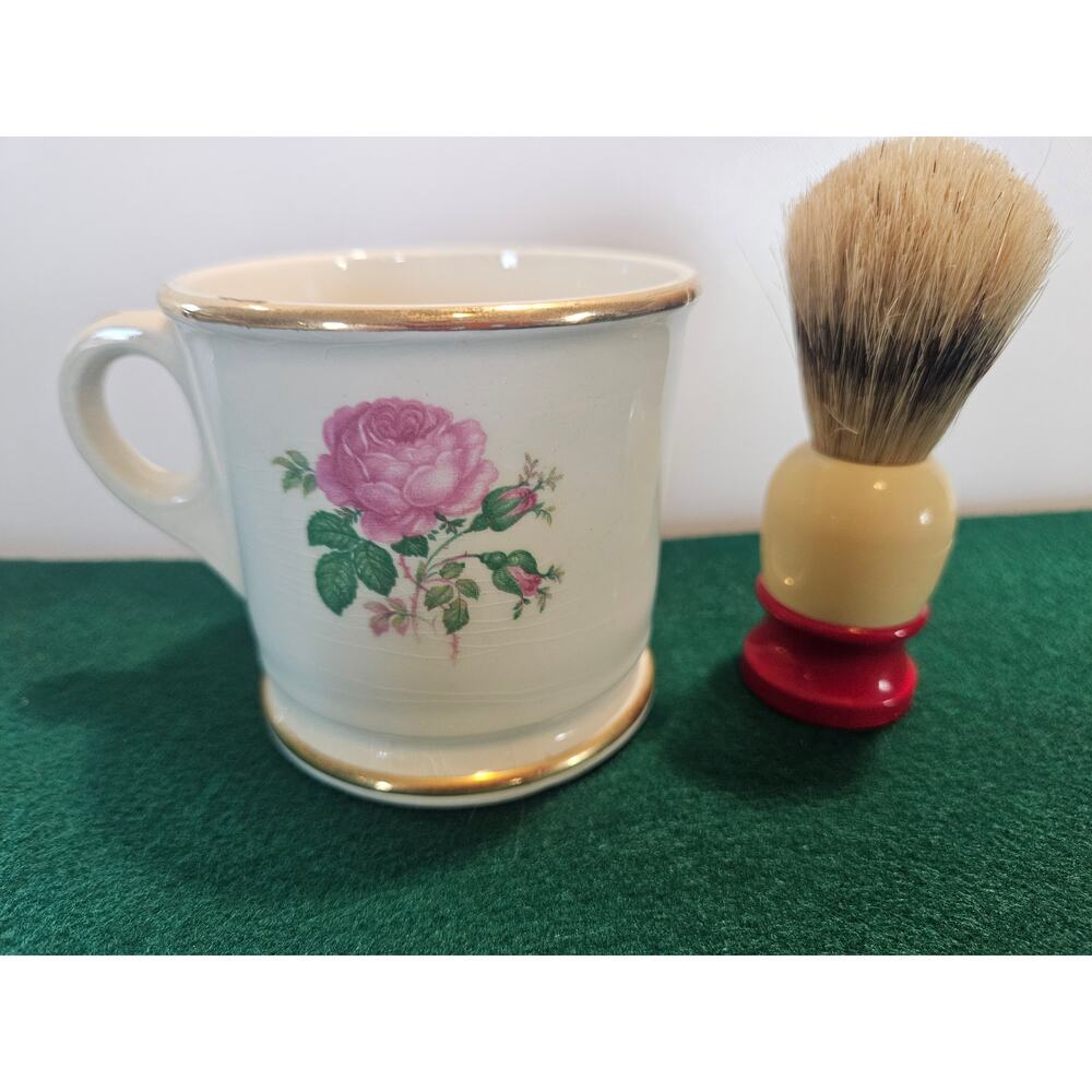 Antique Shaving Mug Edwin M. Knowles China Co. Red Rose Motif